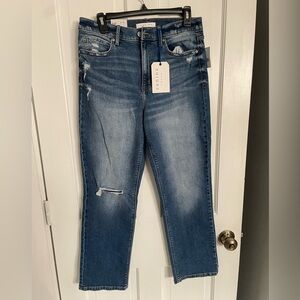 eunina Blue Straight-Leg Distressed Jeans